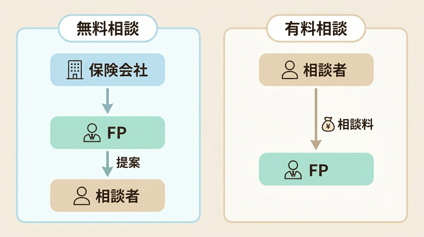 図解：無料相談と有料相談でお金がどう流れるか
